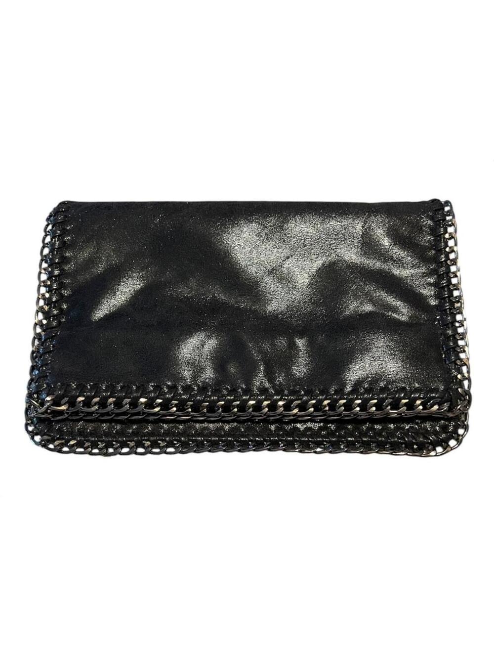 Vegan Leather Chain Trim Foldover Tote Bag Indie Sleaze Whimsigoth Crossbody Blk